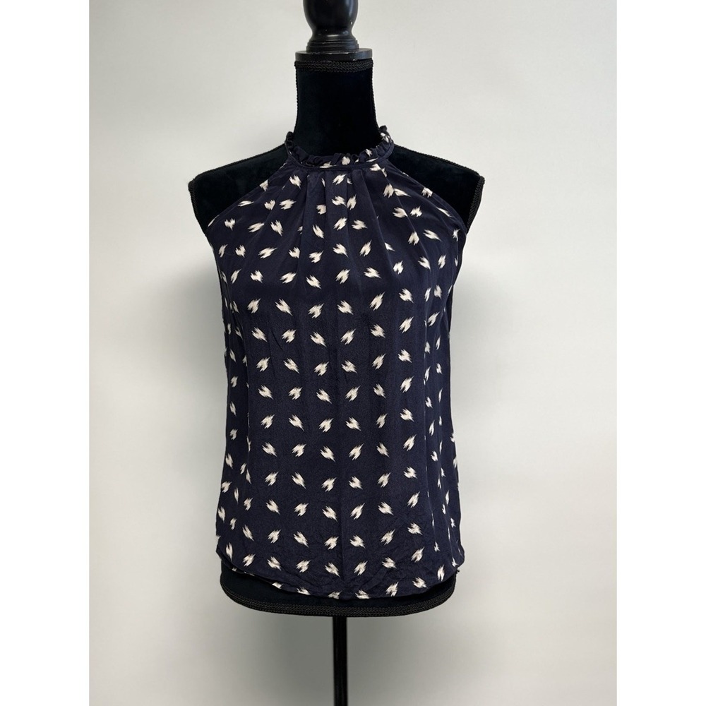 Cynthia Rowley 100% Silk Tank Top Navy Blue XS Preppy Beach Classic Timeless